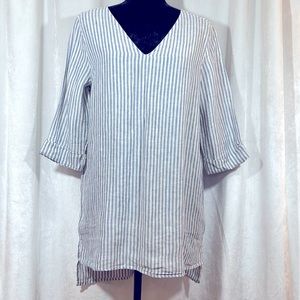 NWOT Womens Tahiti 100% Linen Tunic V Neck Shirt. Size S